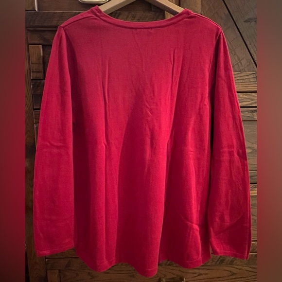 J Jill Red V Neck Cotton Blend Sweater Size Medium - Picture 2 of 8